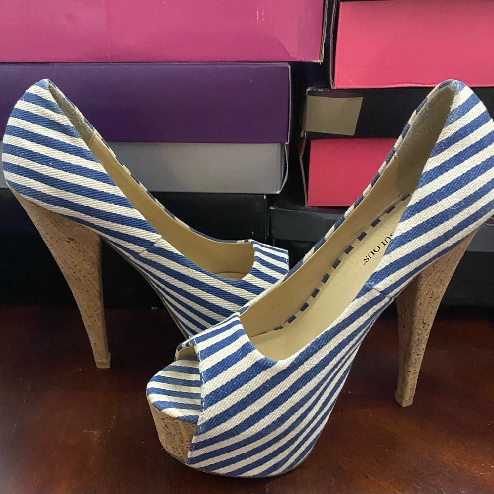 Blue/White Striped Heels